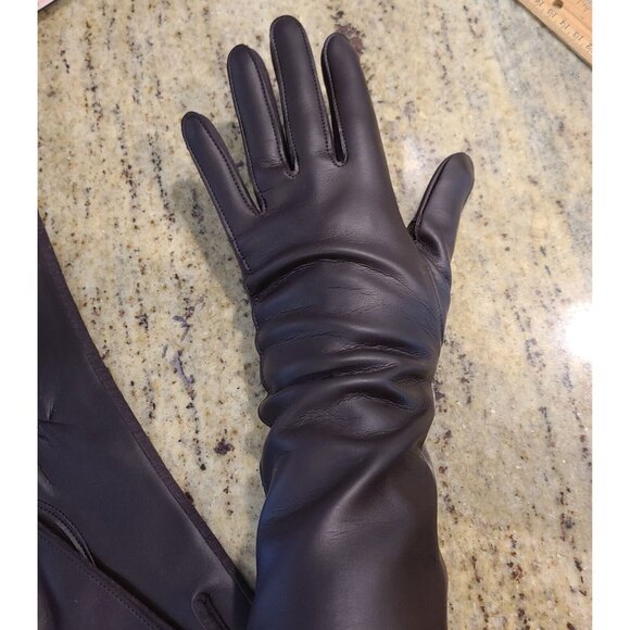 New! Vintage Women's One Size Brown Faux Leather Lined 12.5" Ling Gloves Japan - Picture 5 of 12